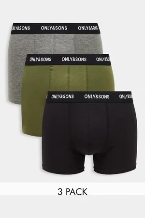Only & Sons Pack de 3 calzoncillos de varios colores con cinturillas negras de -Verde