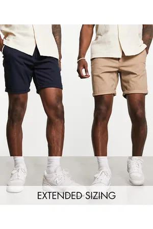 ASOS Pack ahorro de 2 pantalones cortos chinos de color piedra y azul marino de corte slim y largo medio de