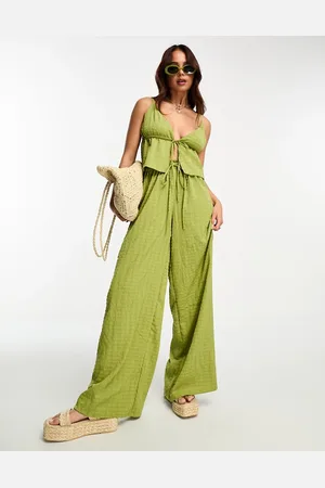Esmée Pantalones playeros verdes de pernera ancha texturizados exclusivos de (parte de un conjunto)