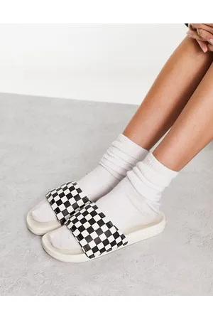 Vans Sandalias a cuadros dameros blanco hueso con logo La Costa de
