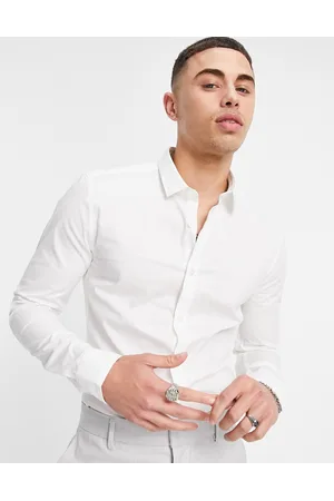 New Look Camisa de popelina ajustada de manga larga en de