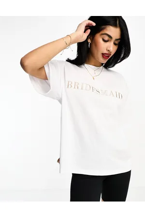 Six Stories Camiseta blanca con estampado llamativo "Bridesmaid" de