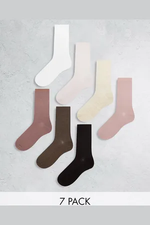 Lindex Pack de 7 pares de calcetines deportivos de varios colores neutros con bordes sin rematar de -Beis