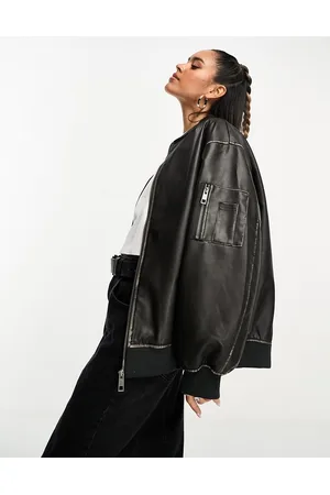 ASOS Chaqueta bomber negra con acabado lavado de cuero sintético de