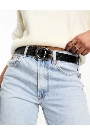 ASOS Cinturón para cintura y cadera de efecto cocodrilo con hebilla de doble círculo de