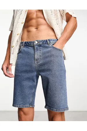 ASOS Pantalones cortos vaqueros entallados de largo estándar con lavado azul medio liso de