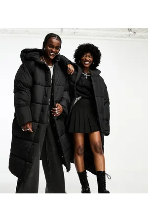 COLLUSION Chaqueta de plumas larga negra con capucha de Unisex