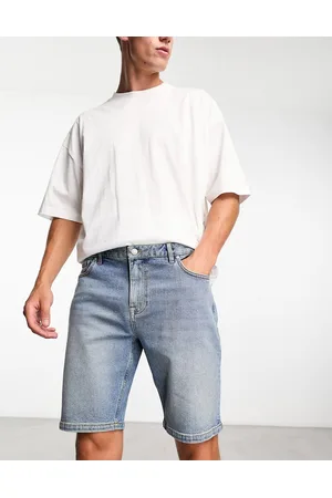 ASOS Pantalones cortos vaqueros entallados de largo estándar con lavado azul medio de