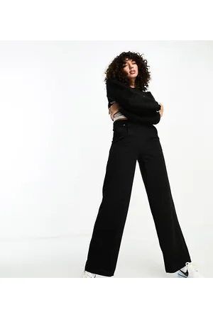 JDY Pantalones negros de pernera ancha con detalle de botones de