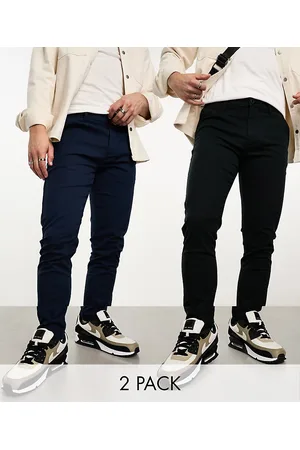 ASOS Pack de 2 chinos de color negro y azul marino de corte pitillo de