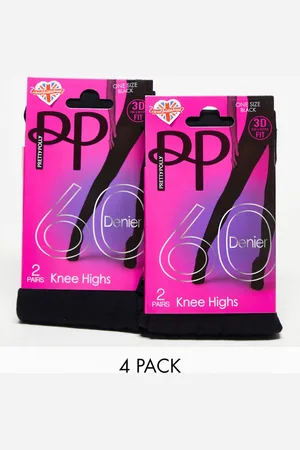 Pretty Polly Pack de 4 pares de medias negras por la rodilla de 60 deniers de