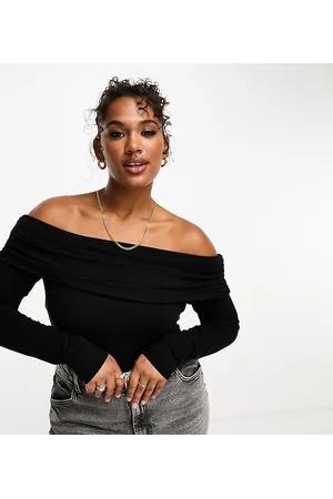 ASOS Body liso con escote Bardot vuelto de algodón y modal de ASOS DESIGN Curve
