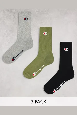 Champion Pack de 3 pares de calcetines deportivos de color negro, blanco y caqui de