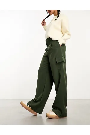 Pantalones color piedra de pernera ancha con cinturilla a la vista de Vero  Moda