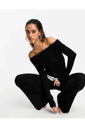 ASOS Body liso con escote Bardot vuelto de algodón y modal de