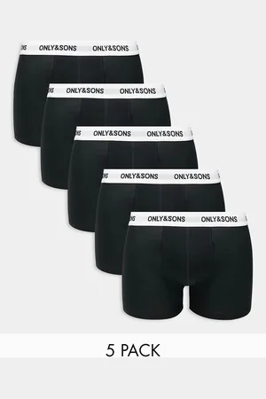 Only & Sons Pack de 5 calzoncillos negros con cinturilla blanca con logo de
