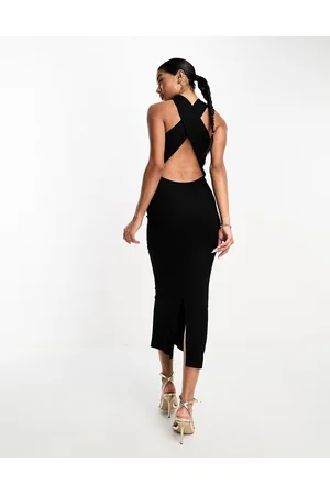 ASOS Vestido midi minimalista con cuello halter alto y espalda cruzada de