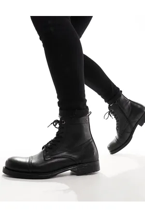 JACK & JONES Botas negras con cordones de cuero de -Negro
