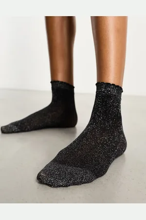 Pretty Polly Calcetines tobilleros negros con volante y acabado de purpurina de