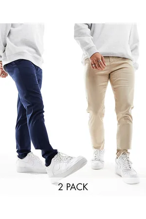 ASOS Pack de 2 pantalones chinos azul marino y color piedra de corte pitillo de