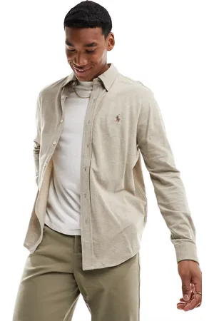 Ralph Lauren Camisa beis jaspeado con botones y logo de piqué de -Beis neutro