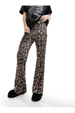 ONLY Pantalones de campana con estampado de leopardo de canalé de -Multicolor