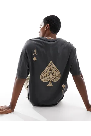 ADPT. Camiseta gris lavado extragrande con estampado de as de picas en la espalda de