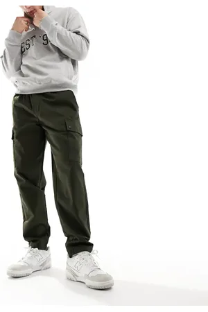 JACK & JONES Pantalones cargo verde oscuro de pernera tapered ancha con cordón ajustable de