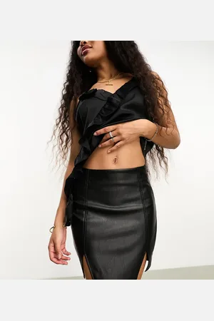 Miss Selfridge Minifalda negra de tejido efecto cuero de