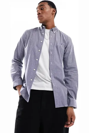 Ralph Lauren Camisa a cuadros azul marino y blancos de corte slim con logo de popelina elástica de
