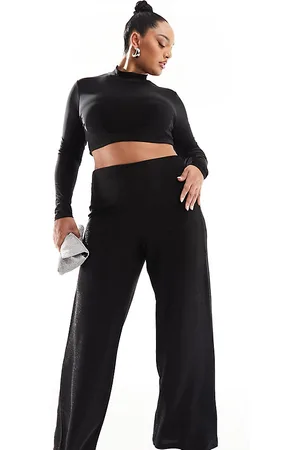 ONLY Pantalones negros efecto purpurina de pernera ancha de