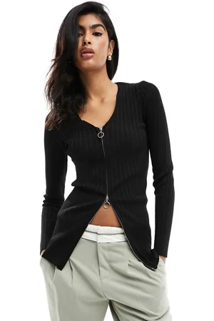 Pimkie Top con cuello de pico y detalle de cremallera de punto de