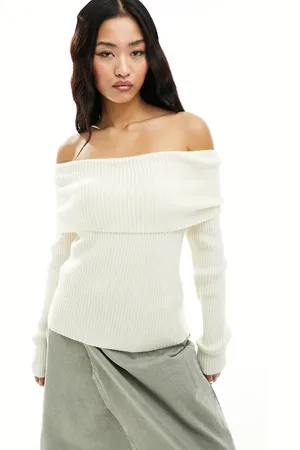 ONLY Jersey color con escote Bardot de -Blanco