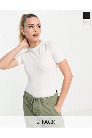 ASOS Pack de 2 bodies de color y blanco estilo camiseta entallada de ASOS DESIGN-Multicolor