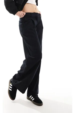Monki Pantalones de sastre negros de pernera ancha y talle bajo de