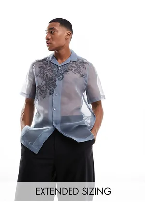 ASOS Camisa azul holgada con cuello de solapas y bordado floral de
