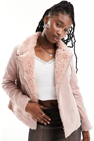Reclaimed Chaqueta de aviador rosa de ante auténtico con ribete de piel de edición limitada de -Beis neutro