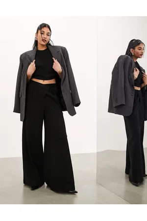 ASOS Pantalones negros de pernera ancha con cinturilla asimétrica de punto texturizado premium de (parte de un conjunto)