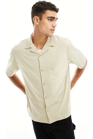 River Island Camisa color piedra con cuello de solapas de punto de -Beis neutro