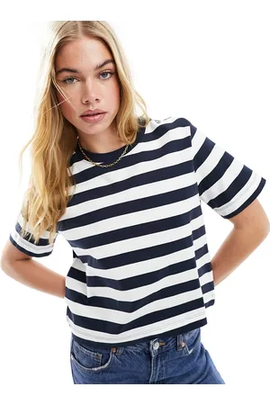 SELECTED Camiseta a rayas azul marino de corte cuadrado de Femme