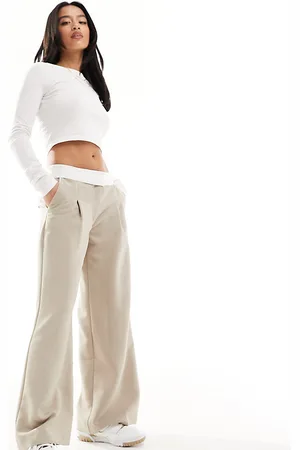 Miss Selfridge Pantalones color con cinturilla plegada de -Beis neutro