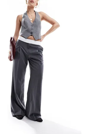 Miss Selfridge Pantalones grises con cinturilla plegada de