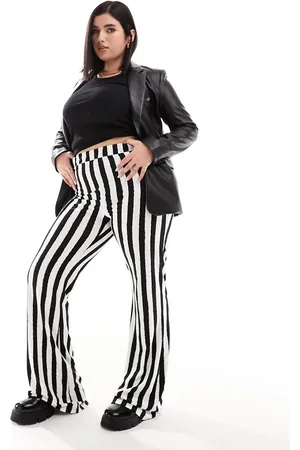 Noisy May Pantalones de campana a rayas de punto de -Negro