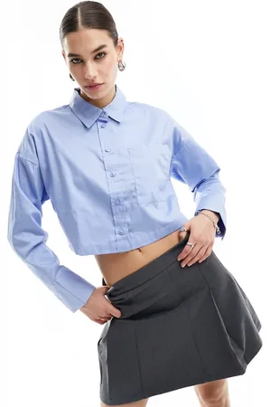 JDY Camisa corta azul de manga larga de