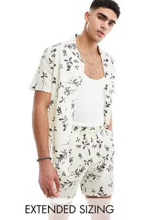 ASOS Shorts de baño beis con estampado floral negro de sirsaca de (parte de un conjunto)-Blanco