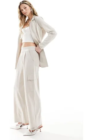 JDY Pantalones color piedra de corte suelto con bolsillo de (parte de un conjunto)-Beis neutro