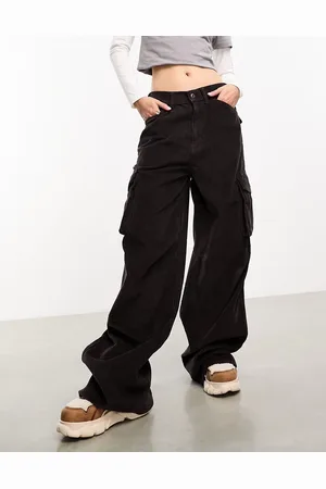 COLLUSION Pantalones oscuro holgados utilitarios de pana de