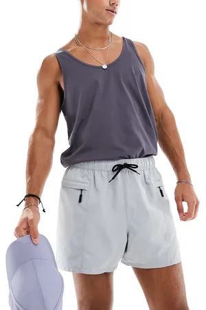 ASOS Shorts de baño cortos grises con cordón ajustable negro y bolsillos con cremallera de