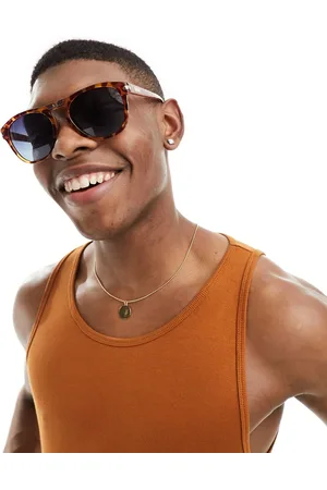 Quay Australia Gafas de sol color miel efecto carey redondas con lentes azules polarizadas Slicked Back de Quay-Marrón