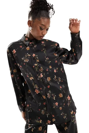 AllSaints Camisa negra con estampado floral de satén Louisa Tanana de